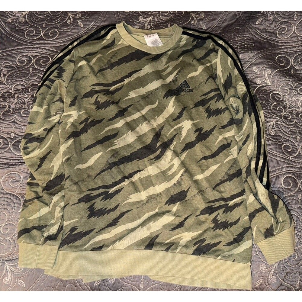 Adidas Originals Camo Stripes Mens Crewneck Sweater Size L Pullover Stretch